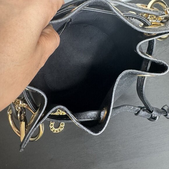 HOUSE OF HARLOW‎ 1960 100% Leather Bucket Drawstring Bag Eyelets - Picture 9 of 10